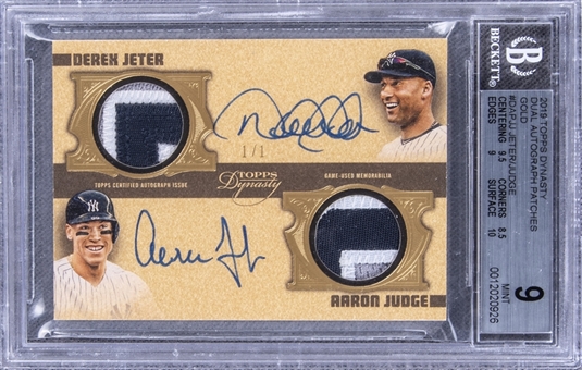 2019 Topps Dynasty "Dual Autograph Patches Gold" #DAP-JJ Derek Jeter/Aaron Judge Dual-Signed Patch Card (#1/1) – BGS MINT 9/BGS 10